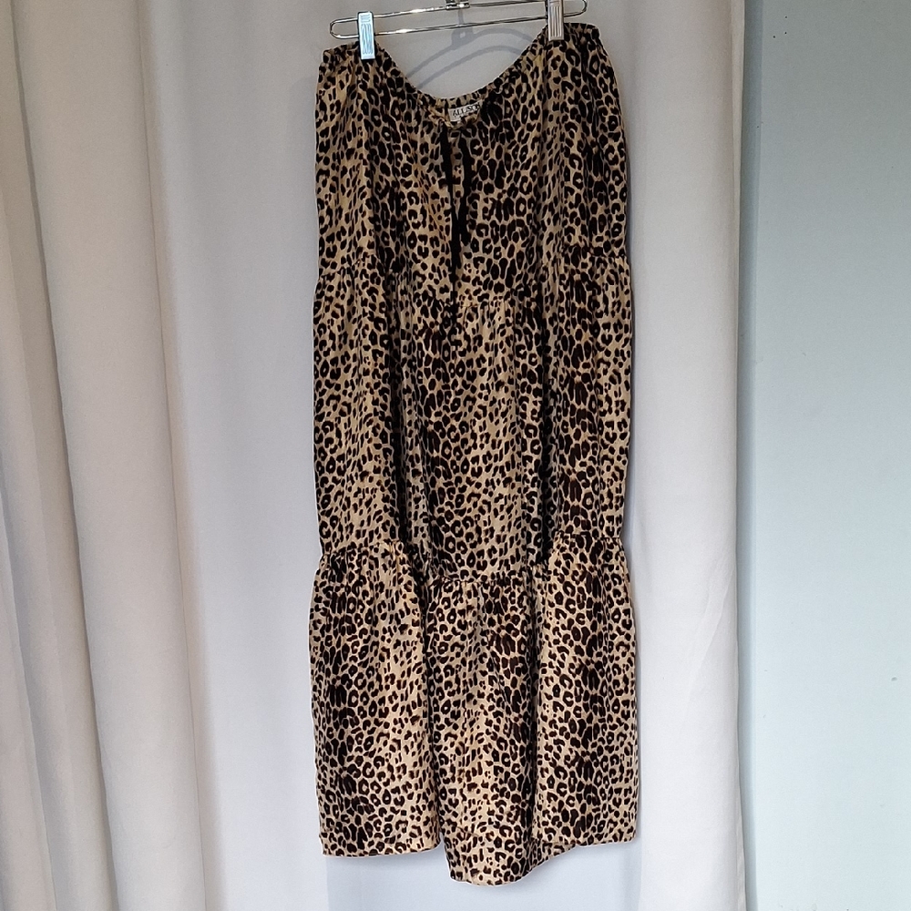 Allison Taylor Silk Maxi-tiered Cheetah Print Skirt Size M
